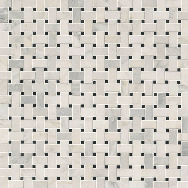 Arabescato Carrara With Black Marble Basket Weave Pattern Honed In A Mesh