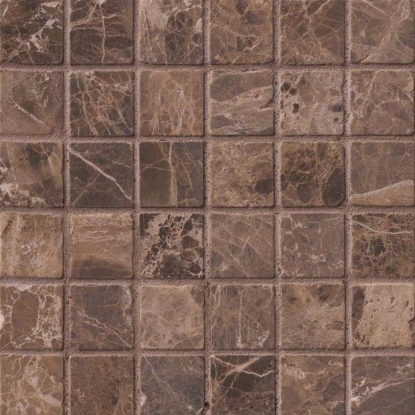 Emperador Dark 2×2 Tumbled In 12×12 Mesh