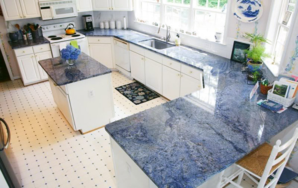 Blue Bahia Granite with White Cabinets Blue Bahia Granite Slab