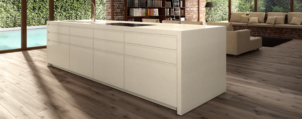 Dreamy Marfil Caesarstone Kitchen Island