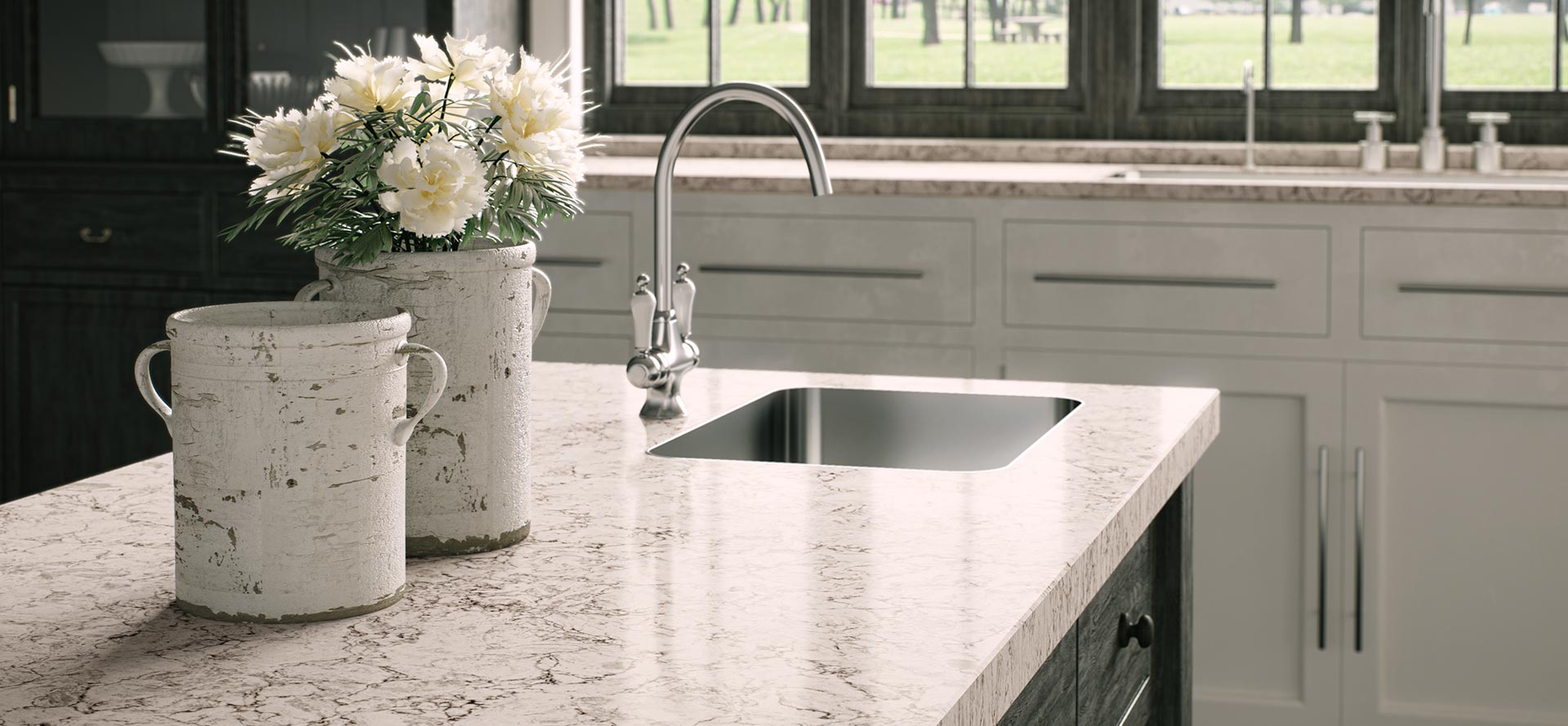 Moorland Fog Caesarstone Quartz Kitchen