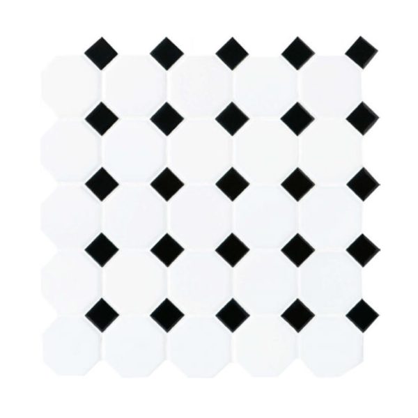 Daltile Octagon & Dot 6501 21 Matte White Black Dot