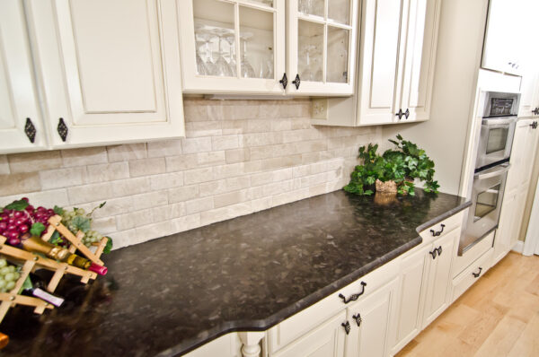 Brown Antique Leather Finish Granite Kitchen