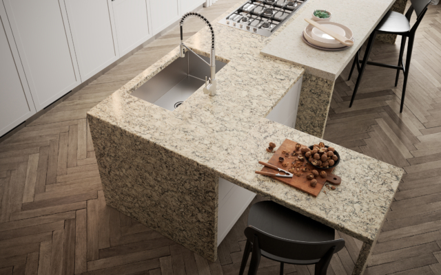 Intermezzo LG Viatera Quartz Kitchen Island Waterfall Countertops