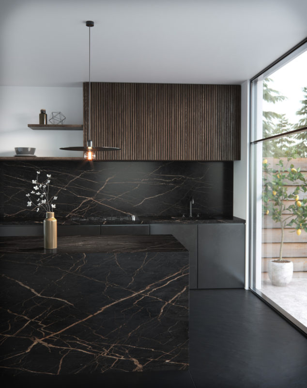 Laurent Dekon Kitchen Island Waterfall and Backsplash