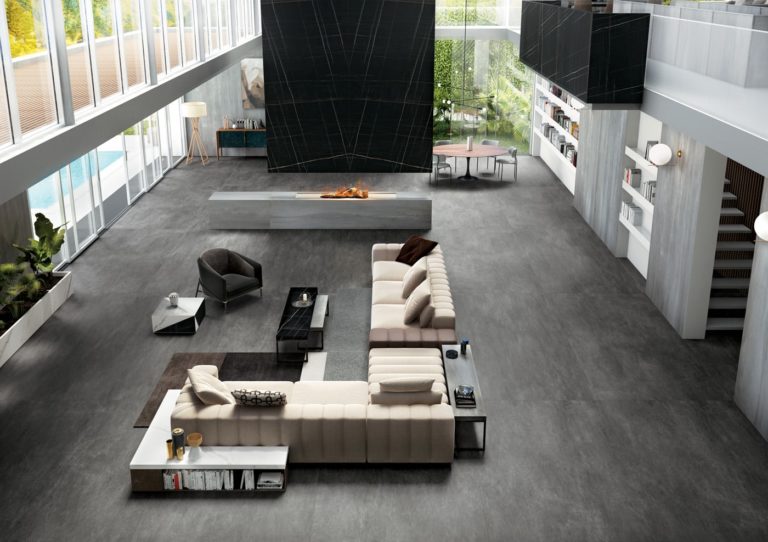 Metal Silver Infinity Porcelain Countertops Fireplace Island