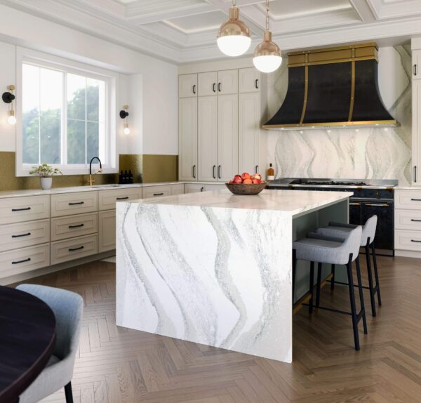 Southport Cambria Quartz Kitchen Islandwith Full Height Backsplash