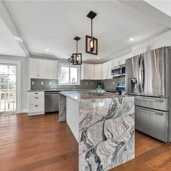 Viscount White Granite Kitchen Countertop with Waterfall Panel
